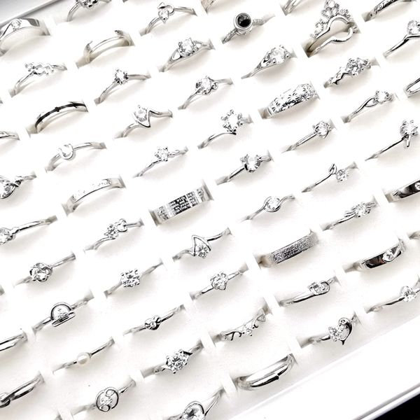 

100 pieces women's ring fashion silver plated metal romantic and lovely party jewelry small sizes 6 7 8 tail joint band wholesale lot, Golden;silver