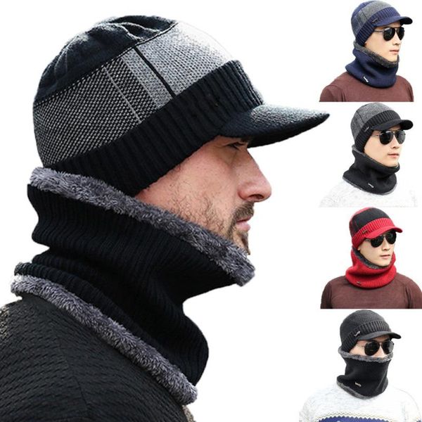 

hats, scarves & gloves sets fashion women men camping hat winter beanie baggy warm wool fleece ski cap + neckerchief, Blue;gray