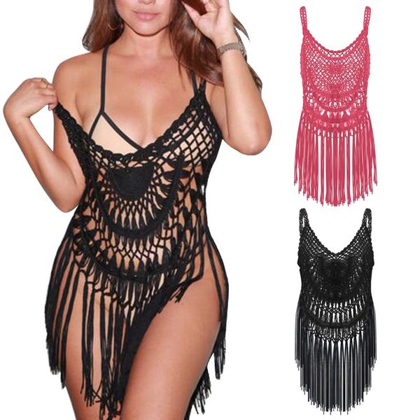 

women beach lace tassel woolen vest swimsuit blouse, White;black