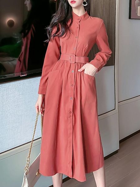 

casual dresses korean fashion female clothing 2021 autumn winter vestido women single breasted long sleeve pink vintage midi dress, Black;gray