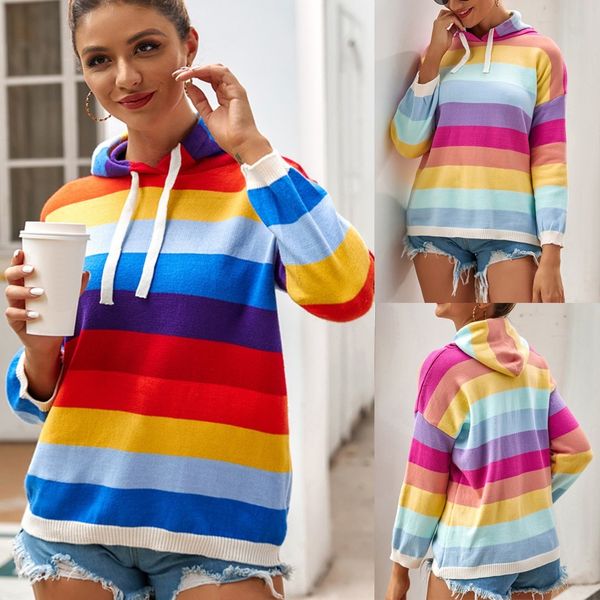 

women's hoodies & sweatshirts cotton cropped sweatshirt women rainbow stripe womens customize ladies knitwear long sleeve pullover casu, Black