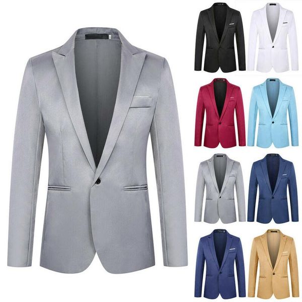 

men's suits & blazers men clothing mens single button blazer solid color business style office pockets autumn winter slim fit, White;black