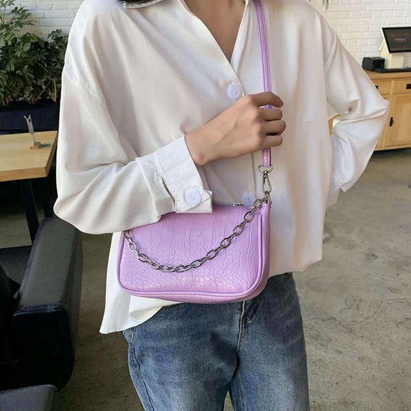 

pu leather chains shoulder crossbody bags for women fashion pattern ladi mini purse handbags baguette armpit bag
