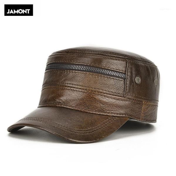 

jamont genuine leather hat with ears autumn winter men cowhide hats adjustable size flat cap male bone snapback cap1, Blue;gray