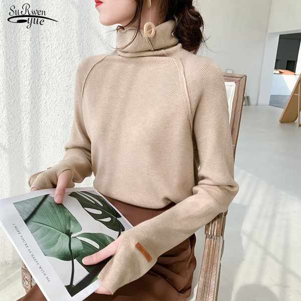 Estilo Outono e Inverno Mulheres Turtleneck Heap Collar Sweater Feminino Solta Camisa Slim Manga Longa Selvagem Pullover 11259 210521