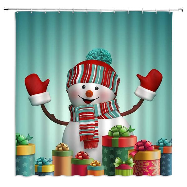

sztnsm christmas shower curtain cute cartoon christmas snowman handing out, 70x70 inch polyester fabric bathroom accessories
