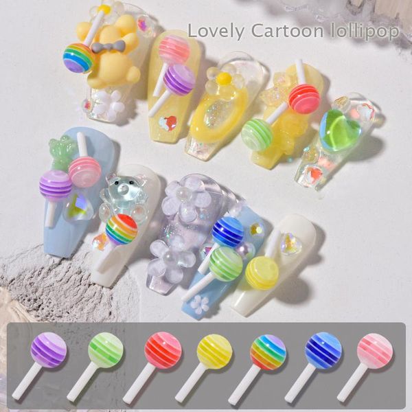 

nail art decorations 10pcs rainbow colorful cute lollipop mini 3d cartoon candy diy manicure designs ornaments 8 colors options, Silver;gold