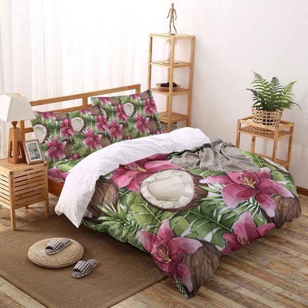 

bedding sets tropical coconut palm leaf print comforter set duvet cover  king bed home housse de couette gift