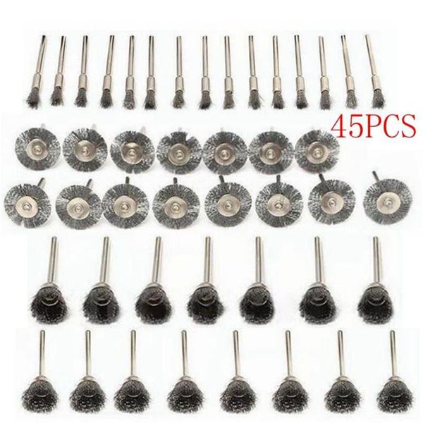 

45pcs deburring polishing wire cup stainless steel rotary tool accessory brush wheel set jewelry making grinding derusting mix
