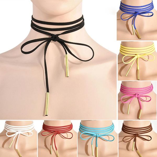 

2021 11 colors minimalist velvet layered chokers long bow tie neck adjustable necklace for women ladies fashion jewelry accessories, Golden;silver