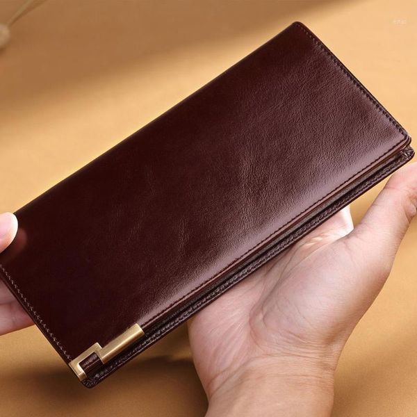 

wallets williampolo 2021 vintage men wallet long clutch holder genuine leather organizer bifold multi card case phone purse1, Red;black