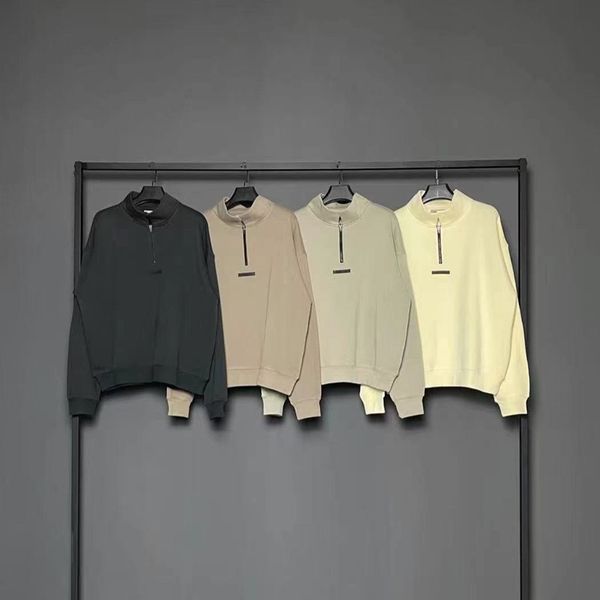 

correct version fear of god multi thread essentials silicone letter fog half zipper stand collar sweater, Black