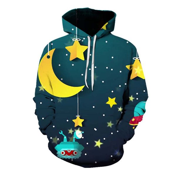 

rolling stones moon pattern men's 3d printing hoodie drawstring crew neck american sweatshirt fall winter, Black
