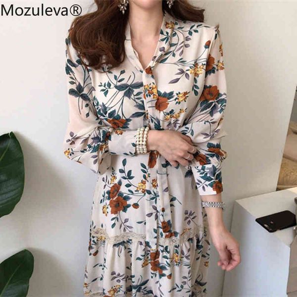 

chic lace patchwork women a-line dress chiffon up floral print female high waist elegant vestidos femme 210427, Black;gray