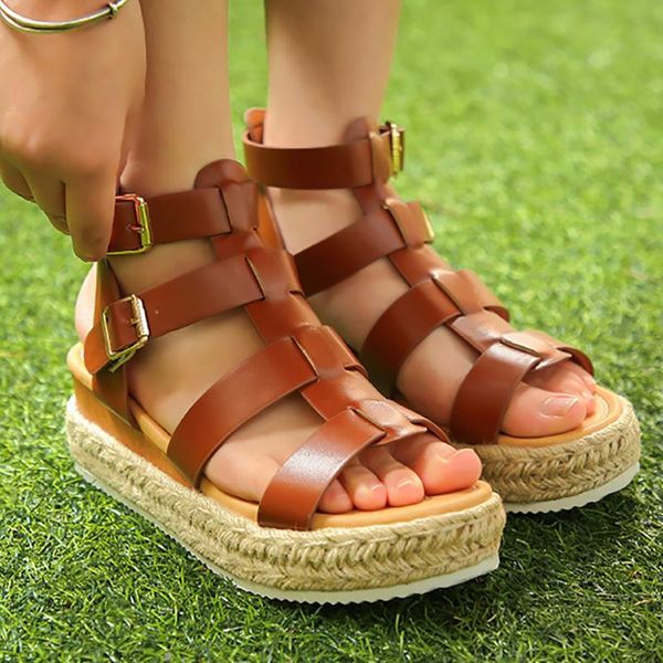 

sandals women's gladiator for female platform buckle strap designer shoes ladies eva leather pumps girls retro luxury summer, Black