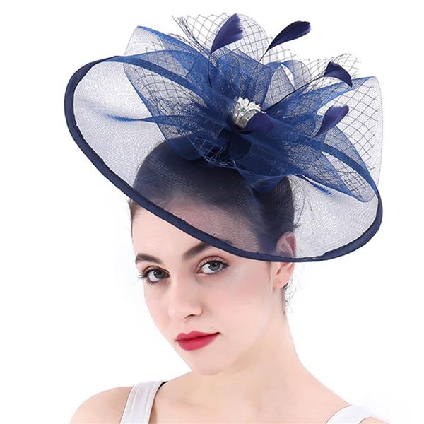 

women navy fascinators hat veils bride big flowers wedding hair accessories for church ladies