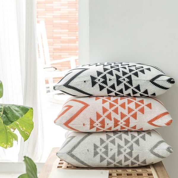 

cushion/decorative pillow knitted cushion cover decorated with geometric printing 30x50cm rectangular pillowcase gray black orange nordic st