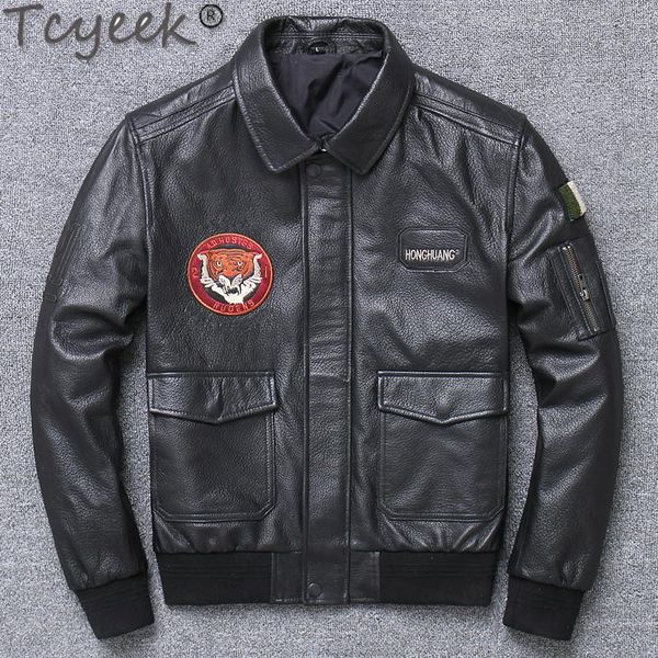 

men's leather & faux tcyeek 2021 calf skin large size jacket casual autumn spring thin genuine coat designer vintage luxury, Black