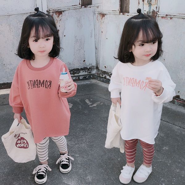 

girls t-shirt letter long-length dress autumn dress new childrens wear, Red;yellow