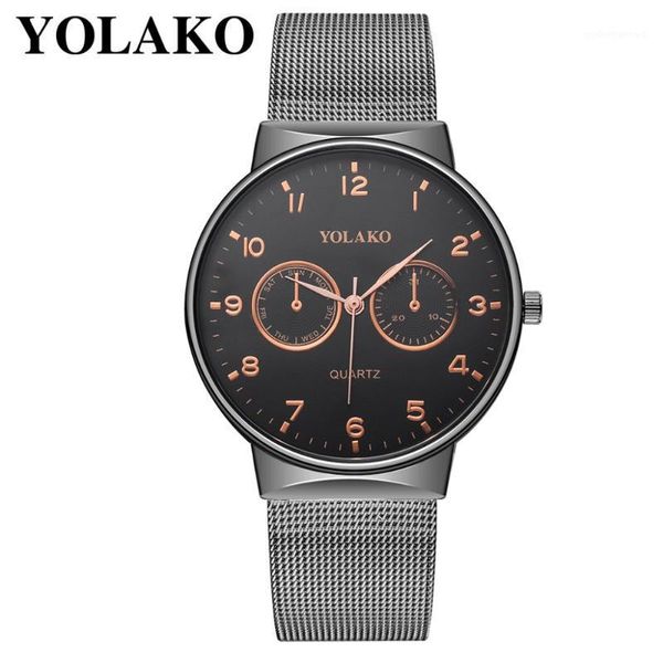 

wristwatches yolako fashion watch men slim mesh strap minimalist watches for sport quartz clock relogio masculino reloj hombre, Slivery;brown