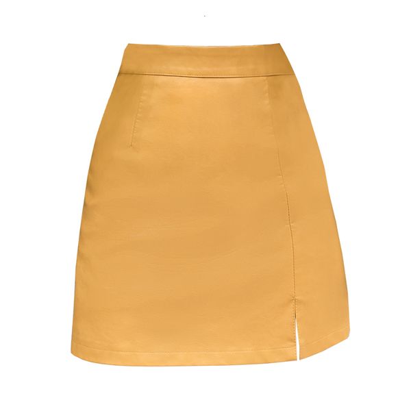 

skirts chic celebrity faux leather women slim split a-line mini skirt candy colors ladies clothing, Black