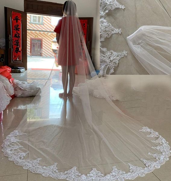 

bridal veils white/ivory wedding 3m long lace edge one layer cathedral with comb dress accessories real pos, Black