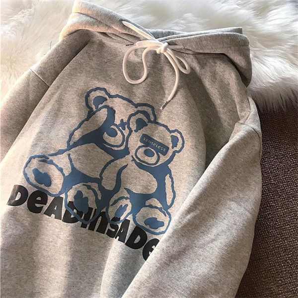 

men's hoodies & sweatshirts vintage streetwear men long sleeve harajuku lovely bear print oversized for teens male loose, Black