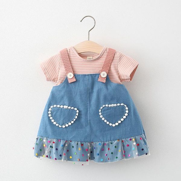 

(4 pieces/lot) 2021 arrival striped pattern girl's summer dress 021206 dresses, Red;yellow