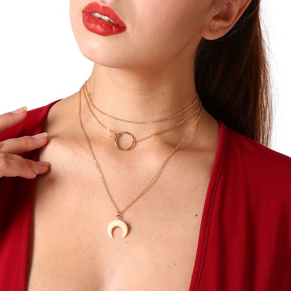 

2021 simple fashion pendant necklaceas retro ethnic style exaggerated clavicle chain personality metal circle moon necklace jewelry gift who, Silver
