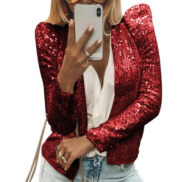 

women's jackets bling women jacket sequins shiny coats vintage mandarin collar ladies fall streetwear jaqueta feminina q30, Black;brown