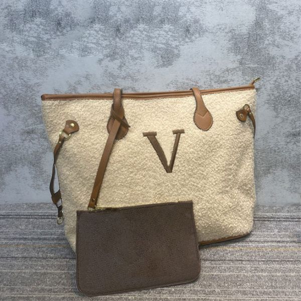 

2021 winter shoulder bags wool felt letter embroidery stripe inner shopping bag large capacity with coin purse wholesale women men bags