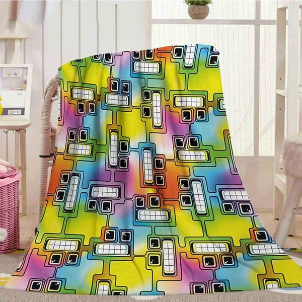 

Fleece Blankets 40" x 50", Colorful Blanket for All Season Hippie Digital Fun Characters with Eyes and Teeth Video Games Artwork