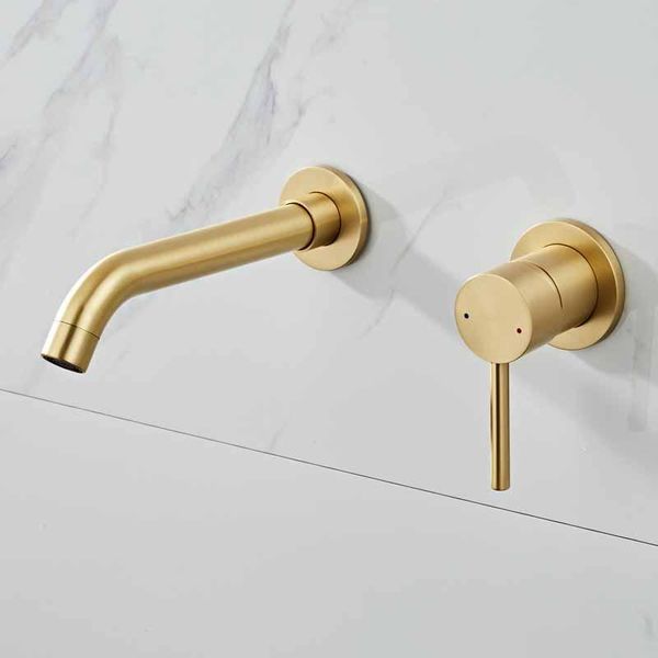 

bathroom sink faucets basin wall mounted brushed golden single handle in-wall faucet 2 holes & cold mixer tap torneira