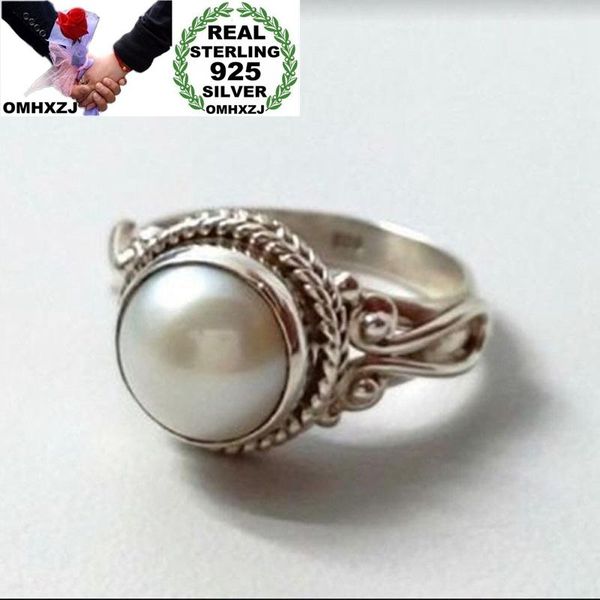 

cluster rings omhxzj wholesale european fashion woman girl party birthday wedding gift vintage round pearl 925 sterling silver ring rr842, Golden;silver