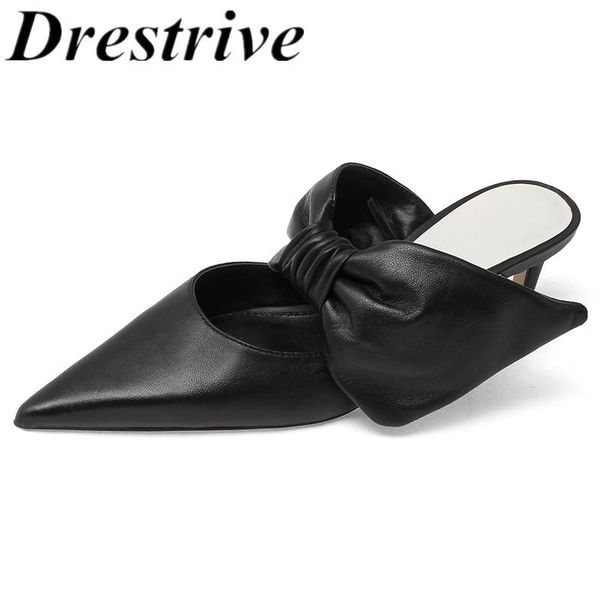 

dress shoes drestrive full genuine leather women's pumps high heels pointed toe butterfly knot 2021 summer sheepskin black thin heel