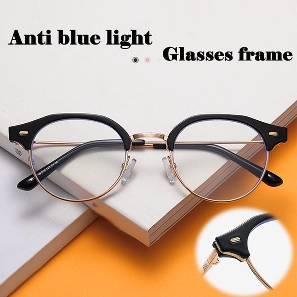 

sunglasses retro anti blue light frame glasses men computer optical uv protection fashion metal eyebrow rim flat mirror 0, White;black