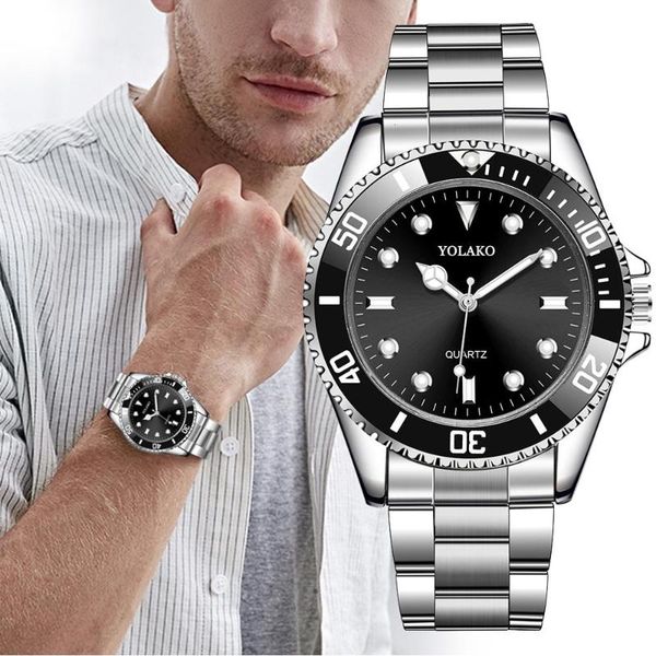 

wristwatches brand yolako men stainless steel business watches luxury male sport quartz wristwatch relogio masculino casual clock, Slivery;brown