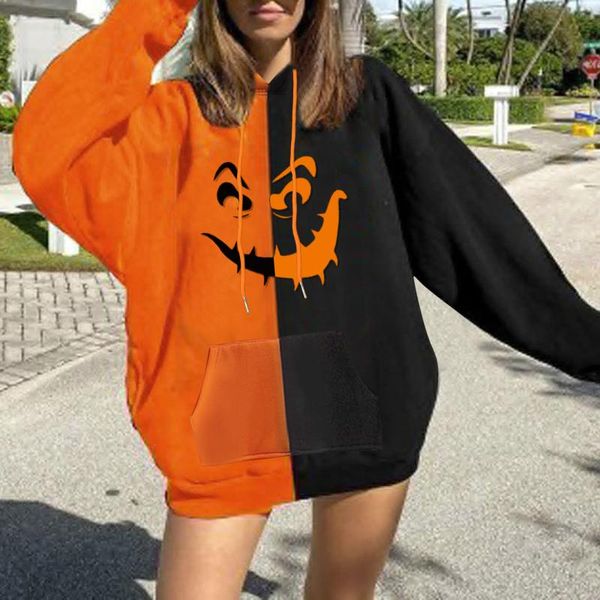 

women's hoodies & sweatshirts 40# bicolor patchwork kawaii hood hoodie women hooded long sleeve halloween pullover sweatshirt casual dr, Black