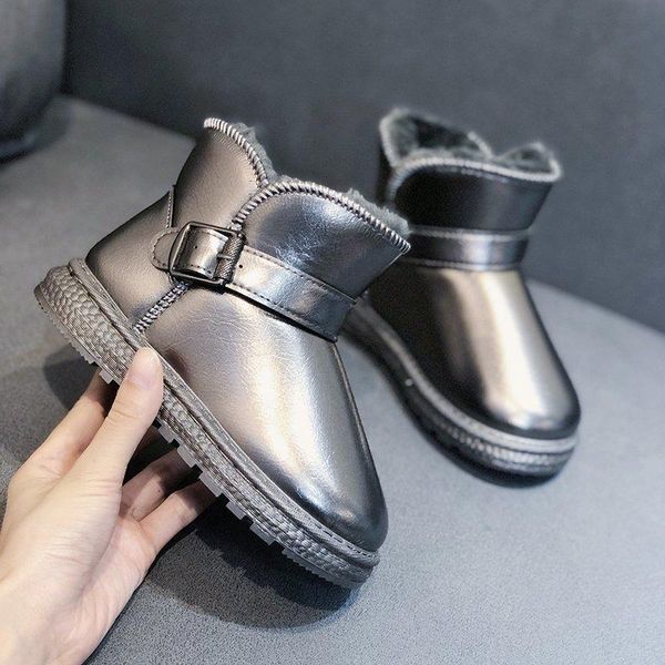 

boots 2021 winter children' boys plush thick girls booties cotton shoes kids snow soft bottom non-slip walking, Black;grey