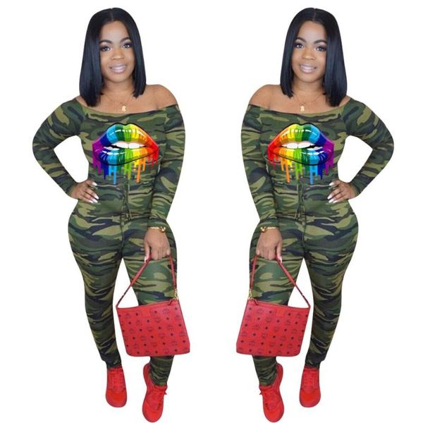 

women's jumpsuits & rompers ahvit lips camouflage printed fashion women long sleeve slash neck casual skinny nightclub romper yd-y8130, Black;white