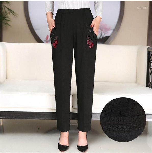

women's pants & capris plus size xl-8xl middle-aged and elderly women trousers fall/winter elastic waist casual warm velvet straight, Black;white