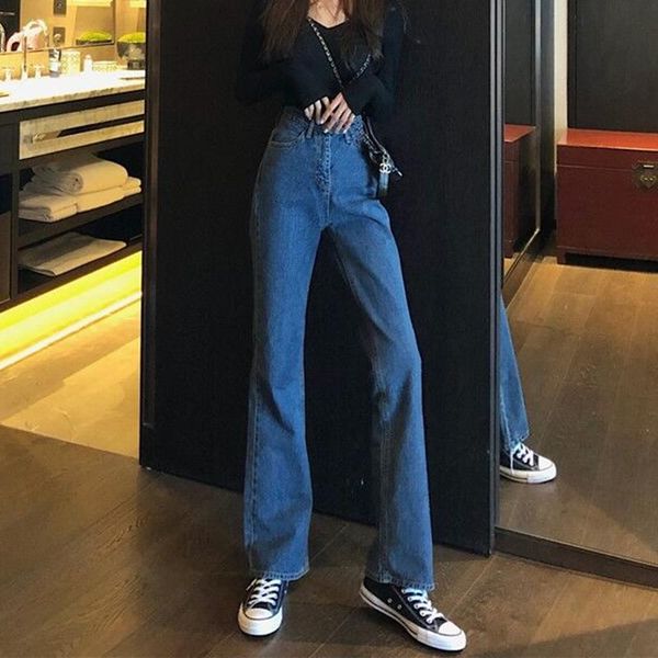 

women's jeans wide leg for women autumn denim pants high waist full length clothing trousers vintage streetwear, Blue