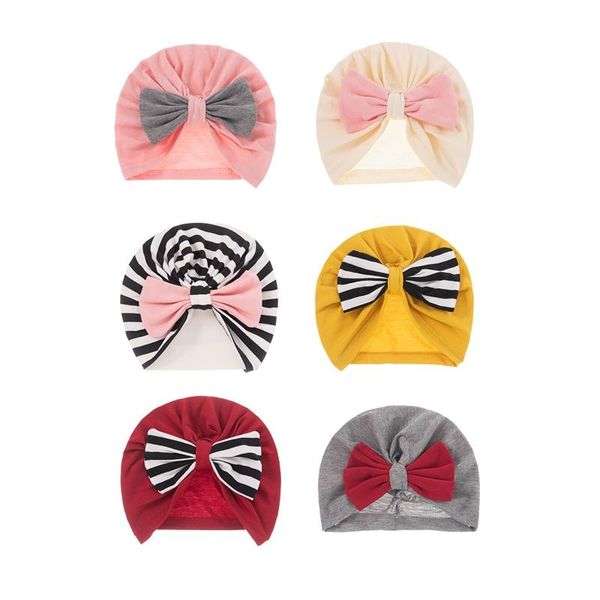 

caps & hats soft cotton baby hat 3m-4t turban infant toddler born bows cap bonnet for mom girls boy striped beanies, Yellow