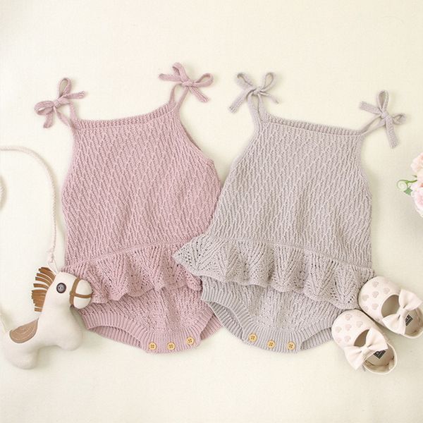 

rompers wholesale spring baby girls bodysuit sling sweater soild colour ruffles born clothes kids romper e706 jq2k, Blue