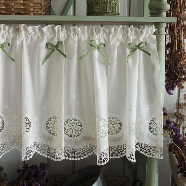

curtain & drapes modern pastoral style white hollow embroidery half cotton small for kitchen cabinet door coffee short #4