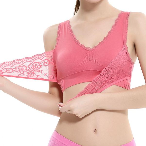 

25# women's sports bra ladies'plain color front cross without frame side lace full cup vest biustonosz yoga outfit
