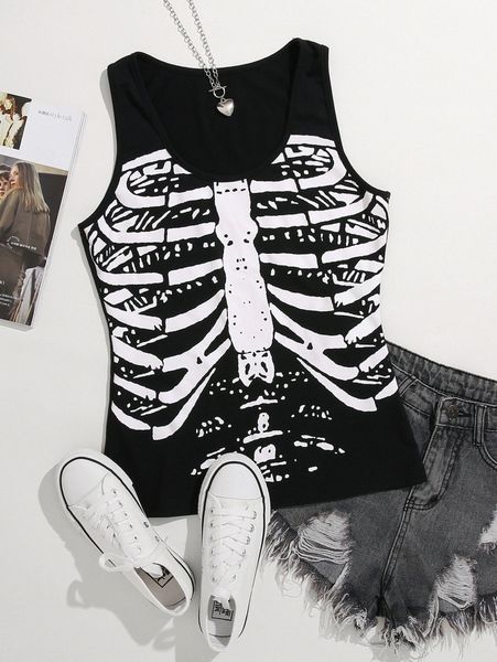 

skeleton print tank m0iz#, White