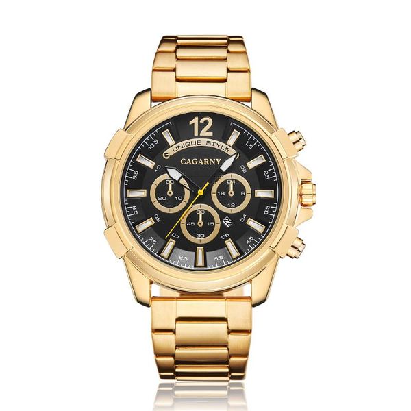 

wristwatches cagarny men's quartz watches man clock gold steel band watch for men waterproof date military relogio masculin, Slivery;brown
