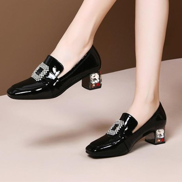 

dress shoes women square toe office lady pumps working summer spring crystal heeled arrival 2021 woman, Black