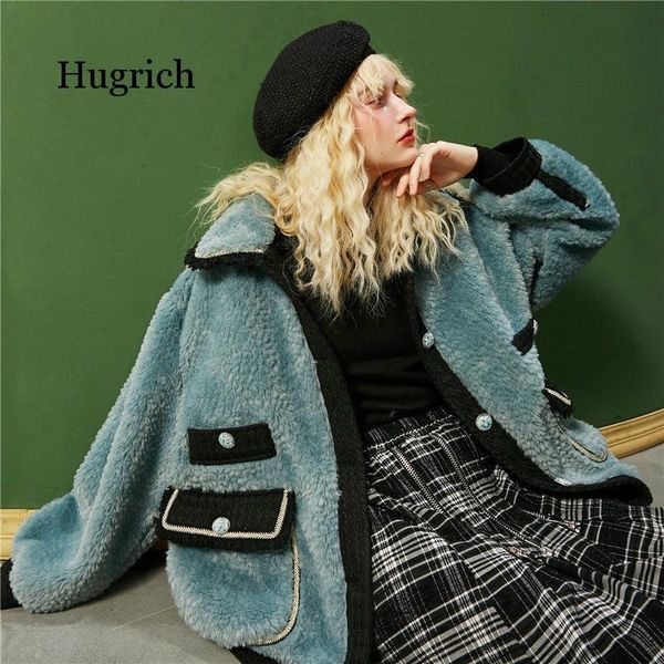 

women's wool & blends teddy lazy chic single breasted straight coats women 2021 autumn elf korean casual ladies warmness vintage outwea, Black